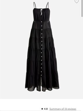 J.Crew Tiered Cotton Voile Maxi Dress NWT  M Black Button Front resort  Dress